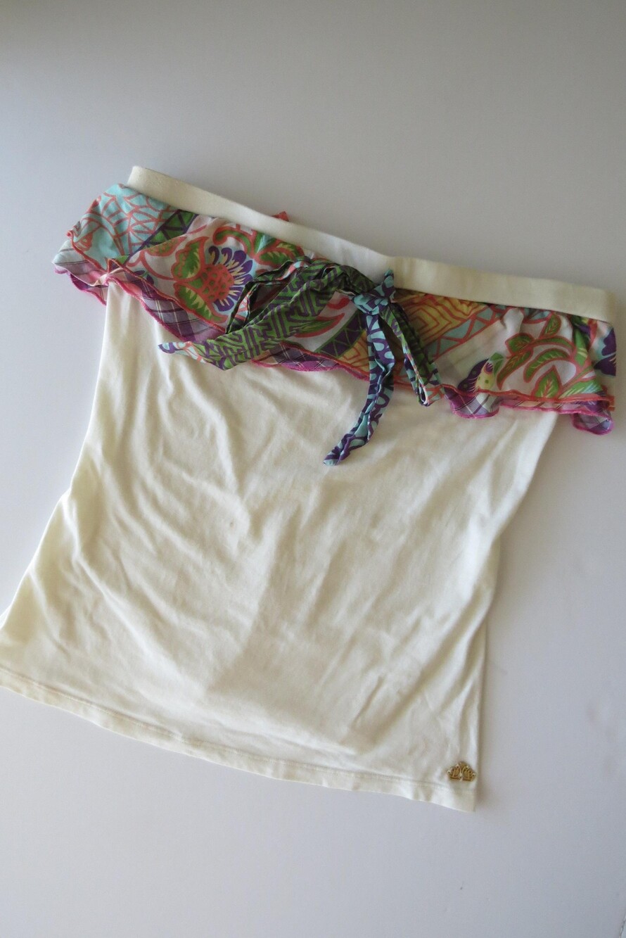 Vintage Italian Fornarina Ruffle Tank Top, Italian Designer Mixed Print Camisole